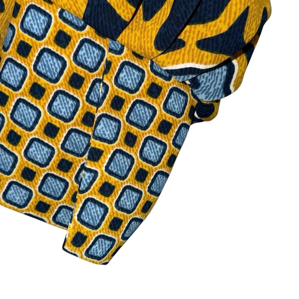 CHICO'S‎  Geo Print Drape Sleeve Blue Echo L/S Woven Pattern Top NWT $99 Size 6 - Picture 5 of 8